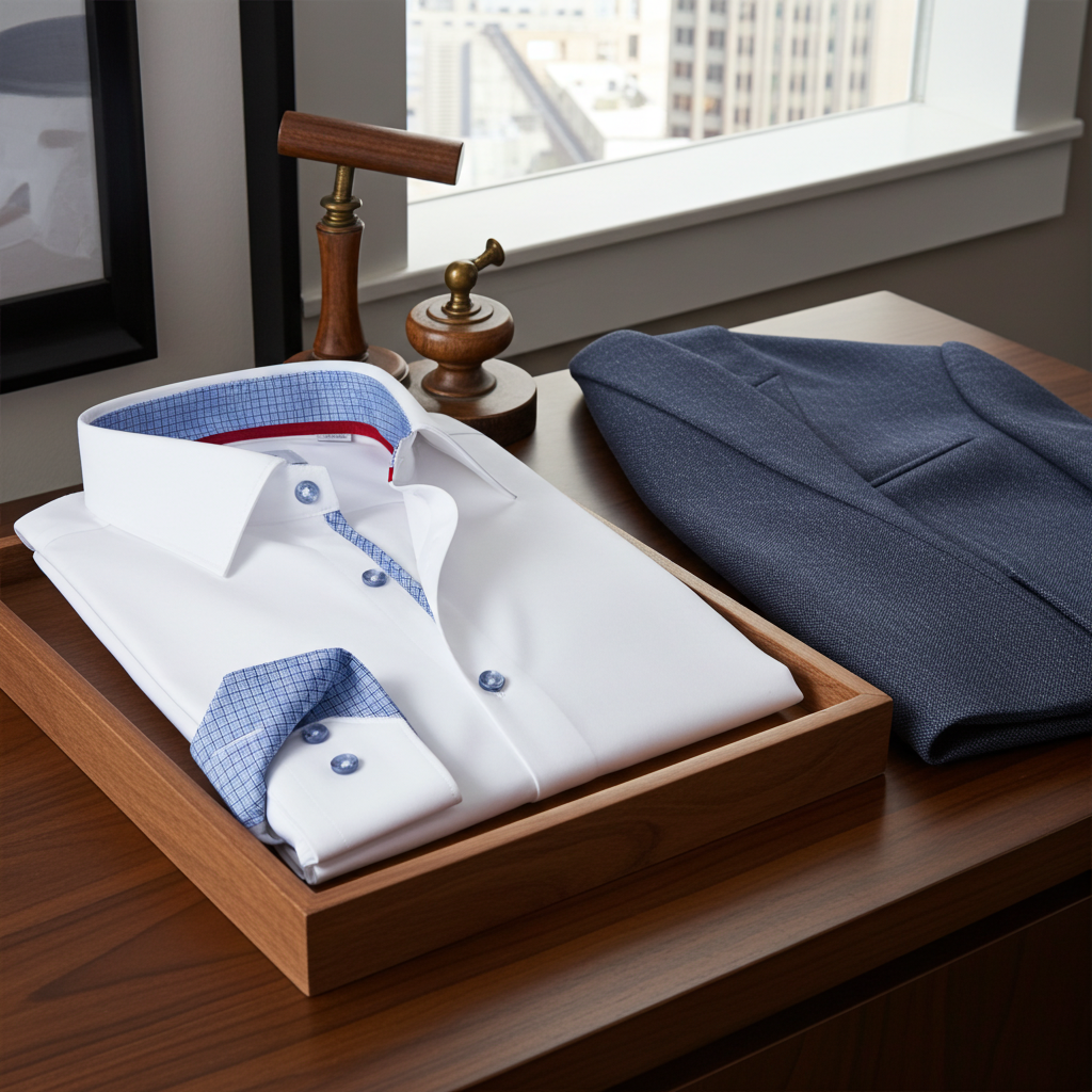 Edward// // Cotton Knit-Stretch Button-Up Shirt With Contrast Details // White // Tailored Fit (Fitted) - GreatSpace Discounts