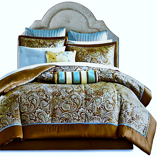 California King 12-piece Reversible Cotton Comforter Set in Brown and Blue - GreatSpace Discounts