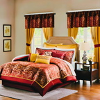 Madison Park Essentials Brystol 24 Piece Comforter Set King Red Faux Silk Jacquard Paisley All Season Bedding