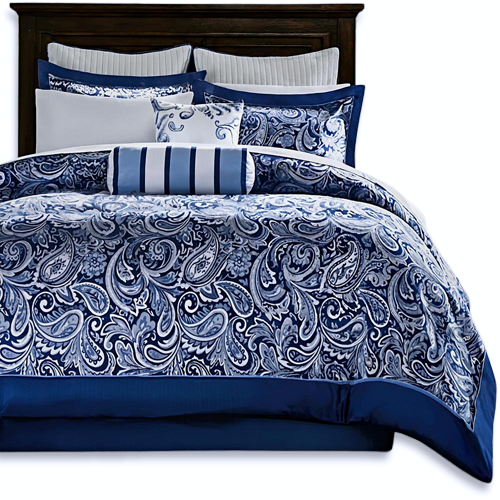 California King 12-piece Reversible Microfiber Comforter Set Navy Blue White - GreatSpace Discounts