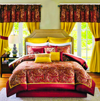 Madison Park Essentials Brystol 24 Piece Comforter Set King Red Faux Silk Jacquard Paisley All Season Bedding