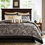 King 12 Piece Cotton Polyester Comforter Set Black Gold Paisley - GreatSpace Discounts