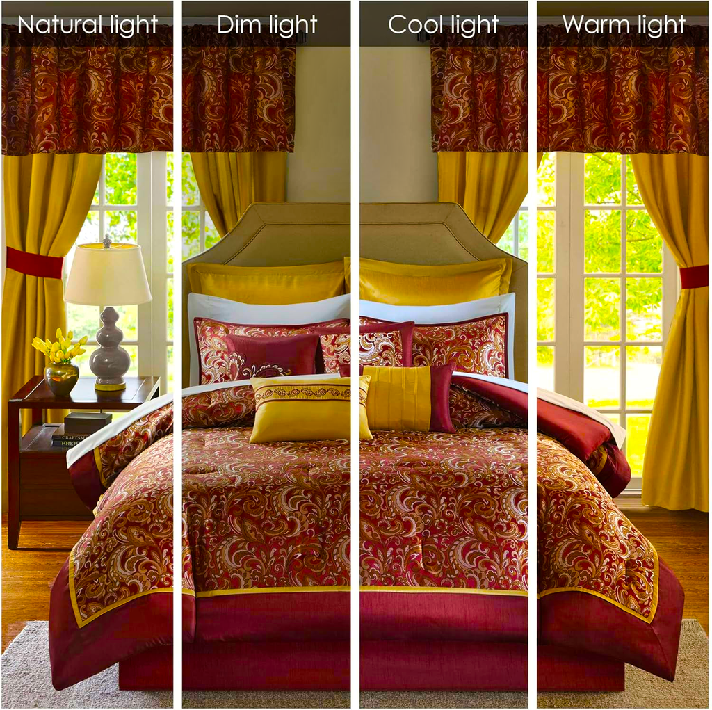 Madison Park Essentials Brystol 24 Piece Comforter Set King Red Faux Silk Jacquard Paisley All Season Bedding