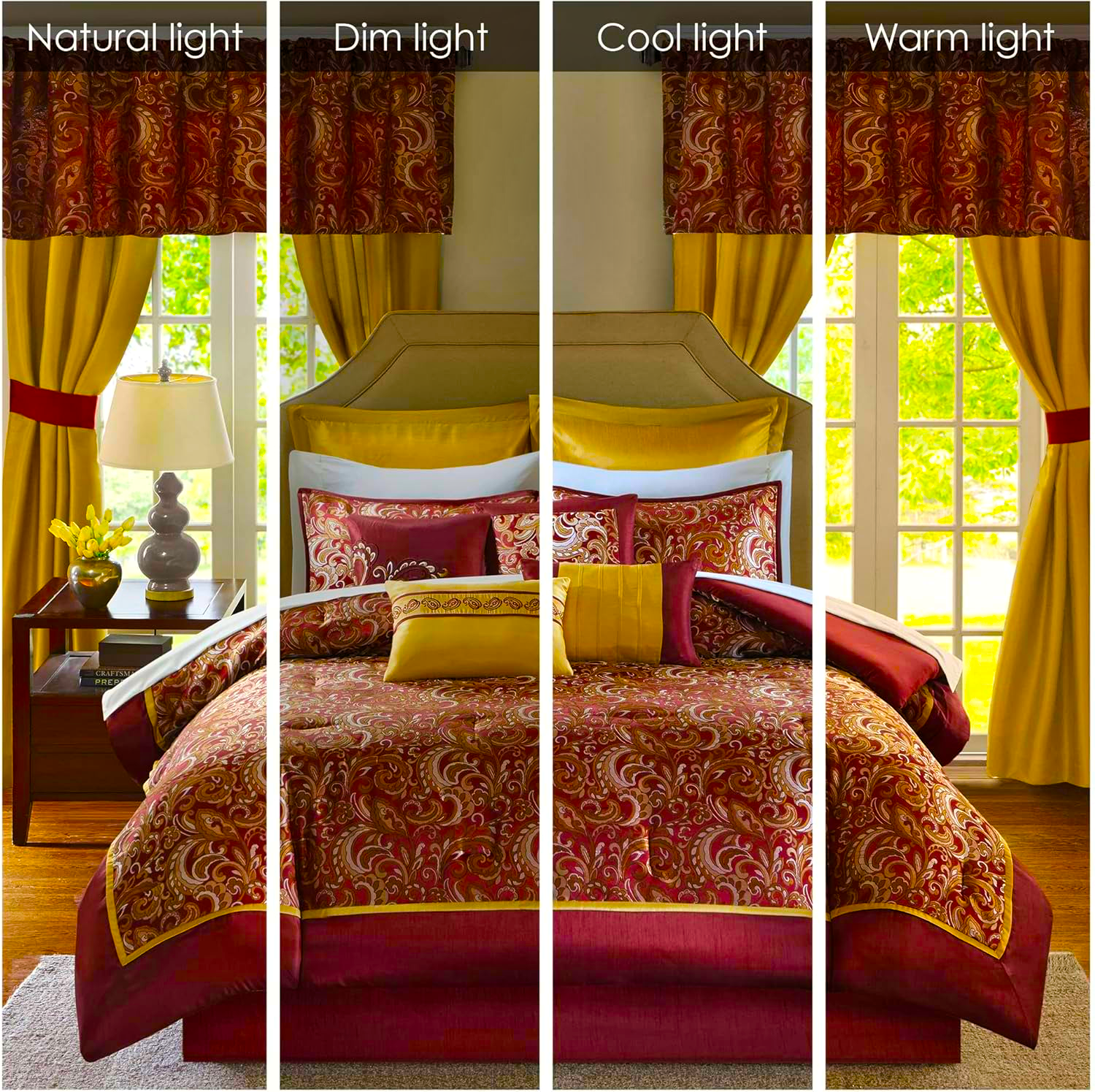 Madison Park Essentials Brystol 24 Piece Comforter Set King Red Faux Silk Jacquard Paisley All Season Bedding