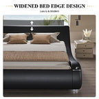 King Modern Black Upholstered Platform Bed Frame with Sleigh Curved Headboard