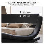 King Modern Black Upholstered Platform Bed Frame with Sleigh Curved Headboard