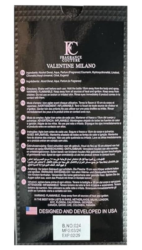 Valentine Milano for Men EDP 3.4 fl oz Luxury Fragrance, Eau de Parfum