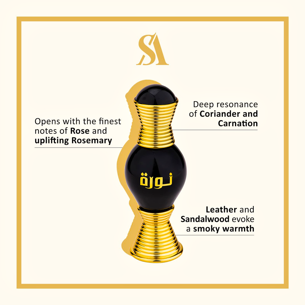 Swiss Arabian Noora Onyx Perfume Oil 0.4oz Alcohol-Free, Rose & Leather Notes