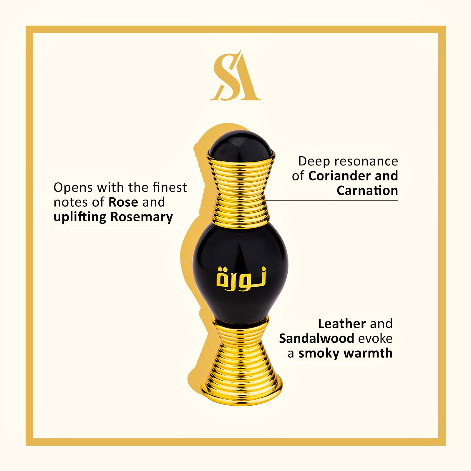 Swiss Arabian Noora Onyx Perfume Oil 0.4oz Alcohol-Free, Rose & Leather Notes