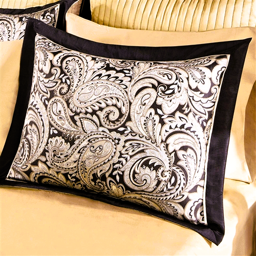 King 12 Piece Cotton Polyester Comforter Set Black Gold Paisley - GreatSpace Discounts