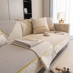 Non-Slip Couch Cover with Gold Trim, Sofa Slipcover for Sectional & Loveseat
