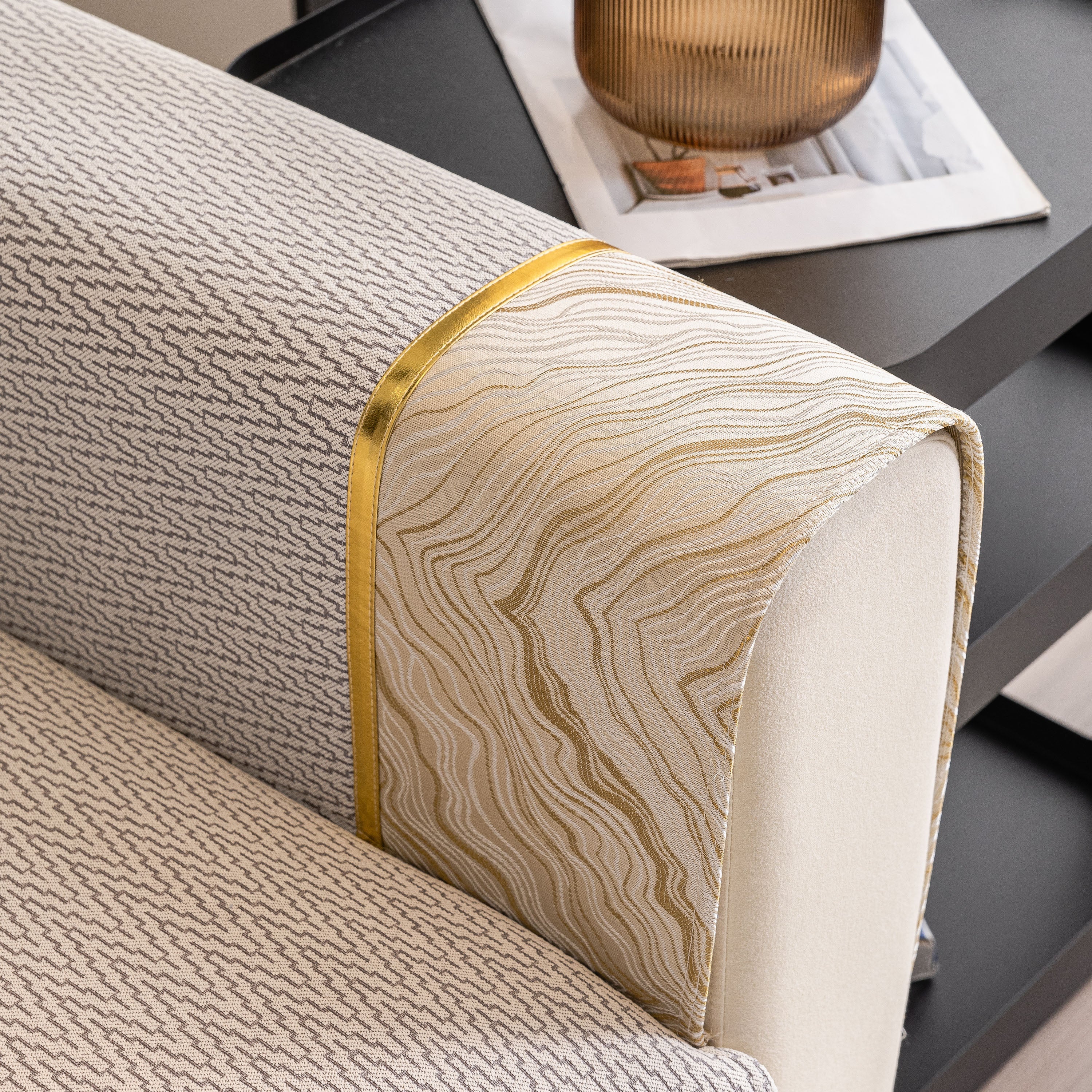 Non-Slip Couch Cover with Gold Trim, Sofa Slipcover for Sectional & Loveseat