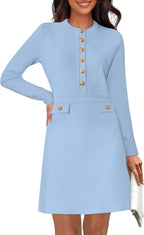 NENONA Women's 2025 Fall Sweater Dress Winter Long Sleeve Fashion Button Elegant Work Formal Cocktail Party Mini Dresses