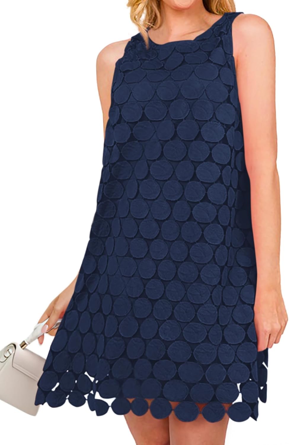 BTFBM Women Hollow Out Circle Embroidered Short Dresses Summer Casual Sleeveless Vacation Party Cocktail Tank Dress