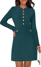 NENONA Women's 2025 Fall Sweater Dress Winter Long Sleeve Fashion Button Elegant Work Formal Cocktail Party Mini Dresses