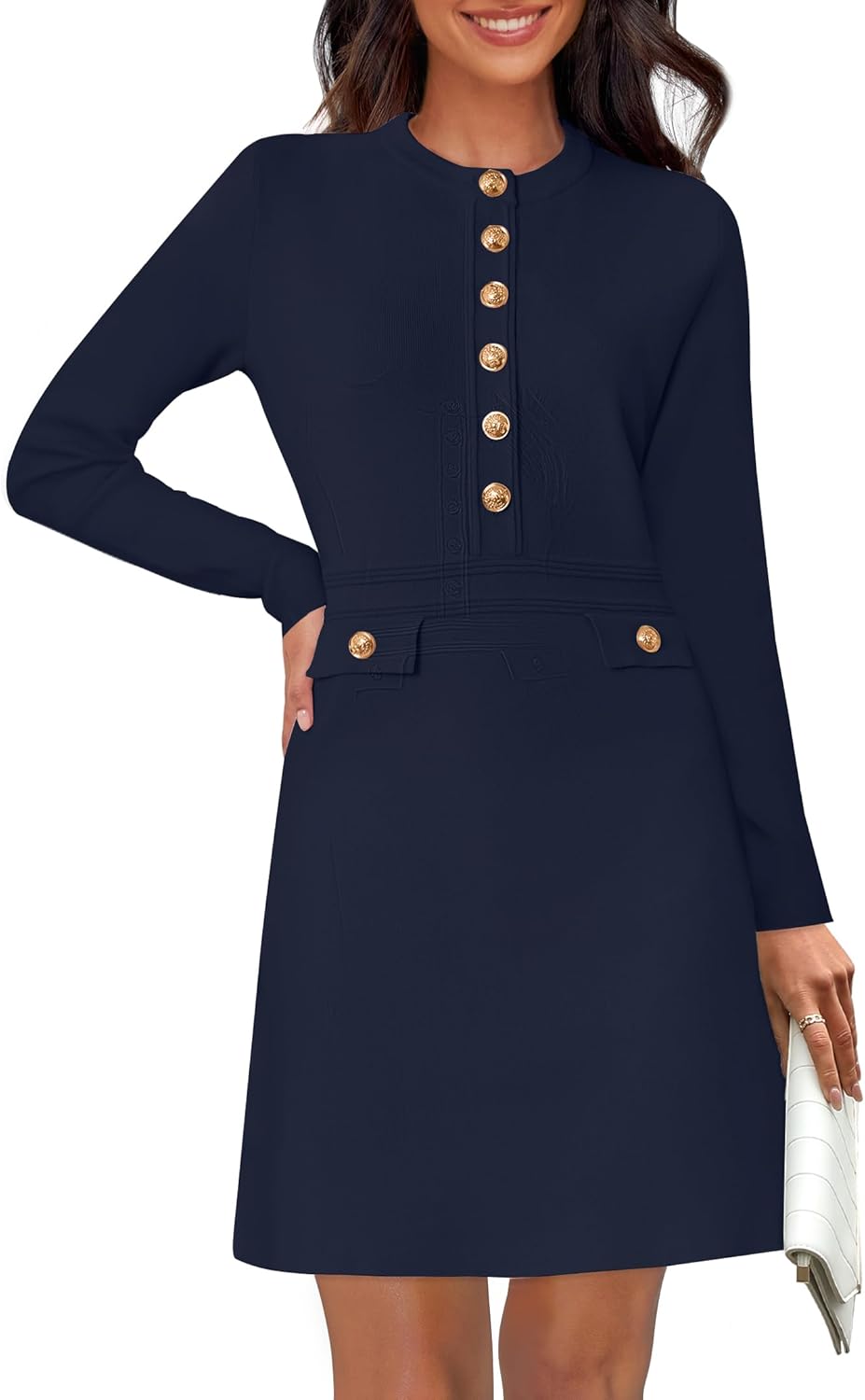 NENONA Women's 2025 Fall Sweater Dress Winter Long Sleeve Fashion Button Elegant Work Formal Cocktail Party Mini Dresses