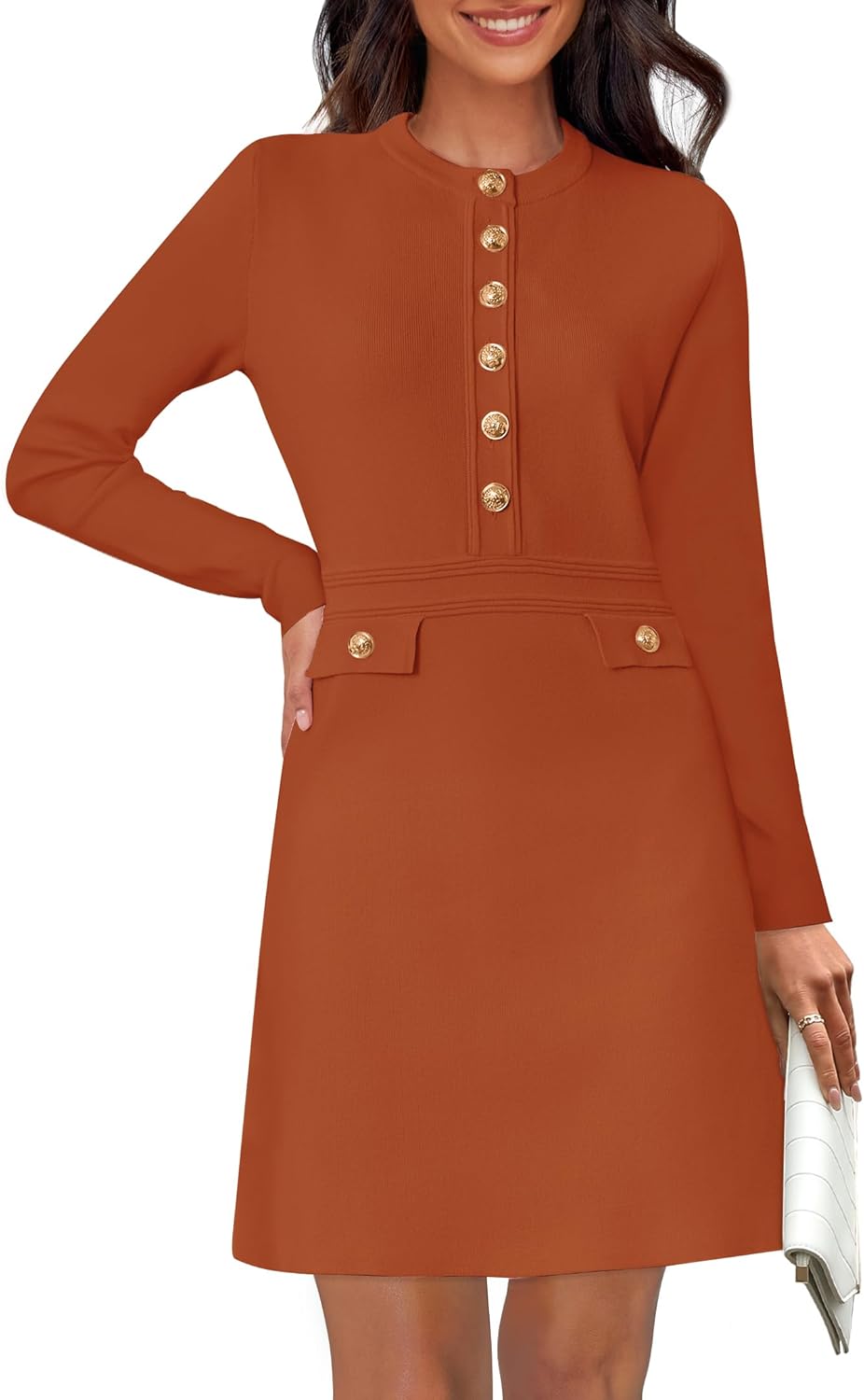 NENONA Women's 2025 Fall Sweater Dress Winter Long Sleeve Fashion Button Elegant Work Formal Cocktail Party Mini Dresses