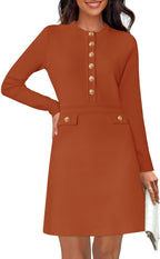NENONA Women's 2025 Fall Sweater Dress Winter Long Sleeve Fashion Button Elegant Work Formal Cocktail Party Mini Dresses