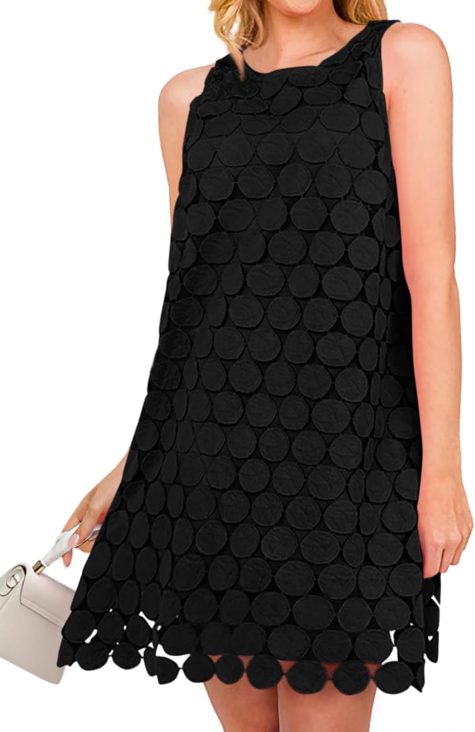 BTFBM Women Hollow Out Circle Embroidered Short Dresses Summer Casual Sleeveless Vacation Party Cocktail Tank Dress