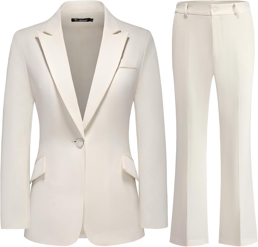 Women's Suit 2 Piece Set Pinstripe Blazer and Bootcut Dressy Pants Set for Work Office Business Outfits - GreatSpace Discounts