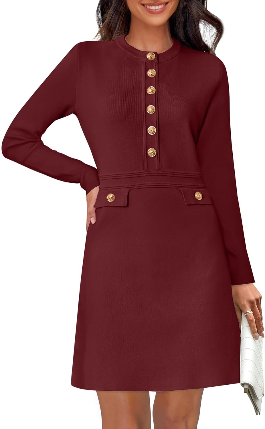 NENONA Women's 2025 Fall Sweater Dress Winter Long Sleeve Fashion Button Elegant Work Formal Cocktail Party Mini Dresses