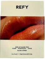 REFY Mini Lip Gloss Trio – Clear, Rosewood & Topaz Shades, Hydrating Non-Sticky Lip Gloss Set, 3 x 5 ml