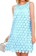 BTFBM Women Hollow Out Circle Embroidered Short Dresses Summer Casual Sleeveless Vacation Party Cocktail Tank Dress