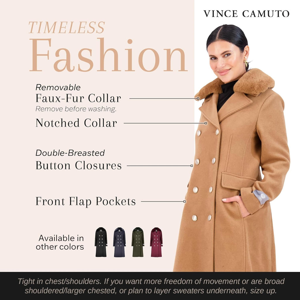 Vince Camuto Winter Coats - Women Double-Breasted Faux Collar Wool Womens Jacket - GreatSpace Discounts