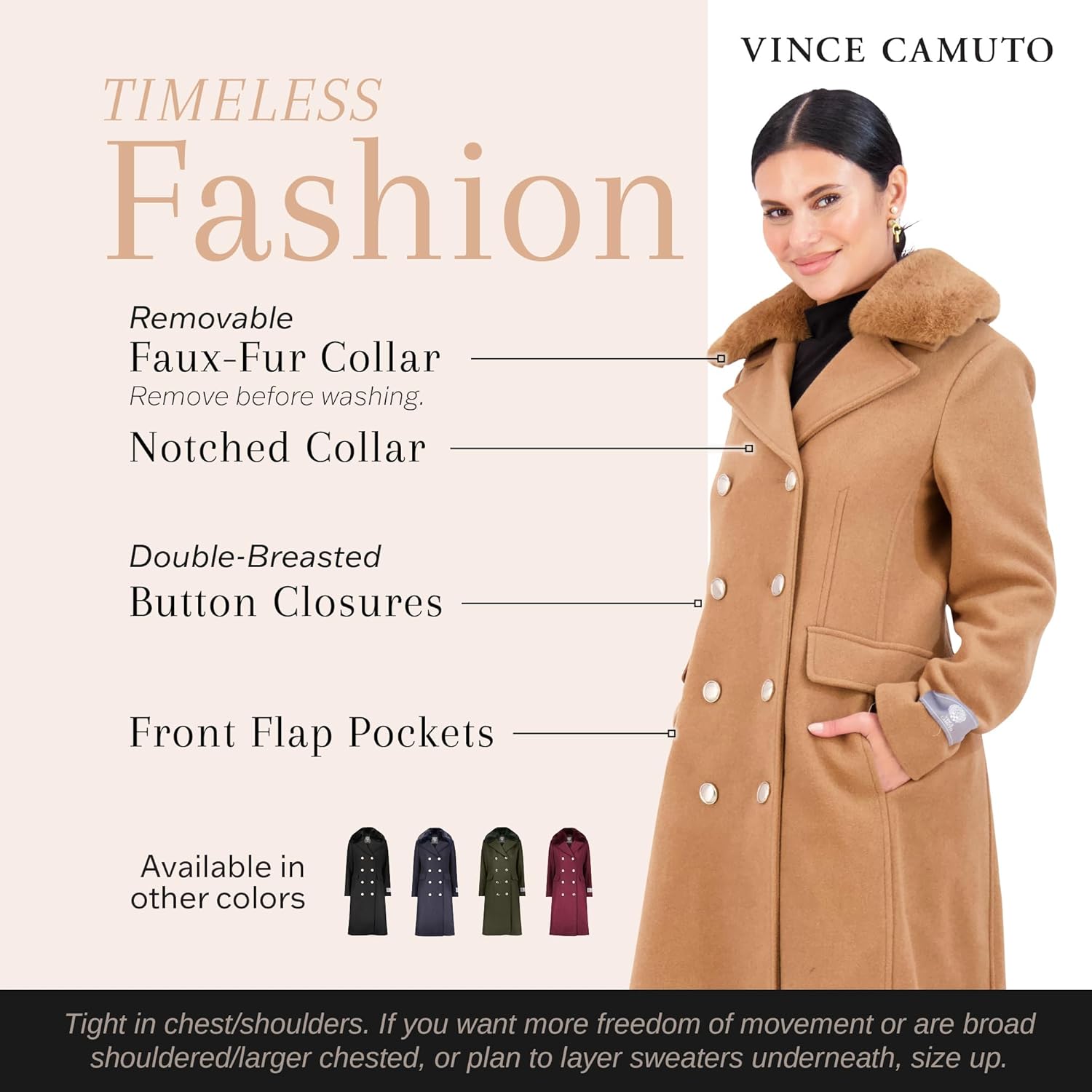 Vince Camuto Winter Coats - Women Double-Breasted Faux Collar Wool Womens Jacket - GreatSpace Discounts