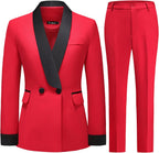Women's Pants Suit 2 Piece Set Smil Fit Jacket Shawl Sollar Blazer Dress for Women - GreatSpace Discounts