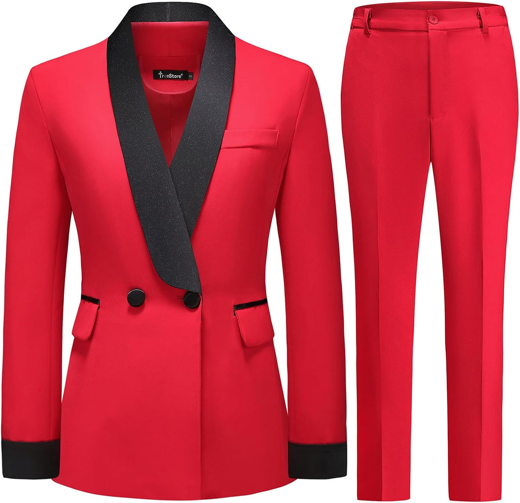 Women's Pants Suit 2 Piece Set Smil Fit Jacket Shawl Sollar Blazer Dress for Women - GreatSpace Discounts