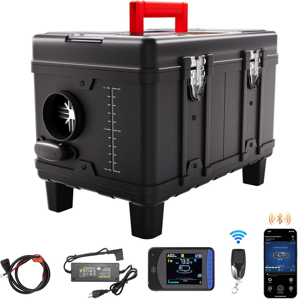 VEVOR 8KW Diesel Heater, 12V/24V All in One Diesel Air Heater, with Bluetooth APP Control, Remote Control and Display Screen, CO Alarm, Fast Heating Portable Diesel Heater for Vehicles and Garage
