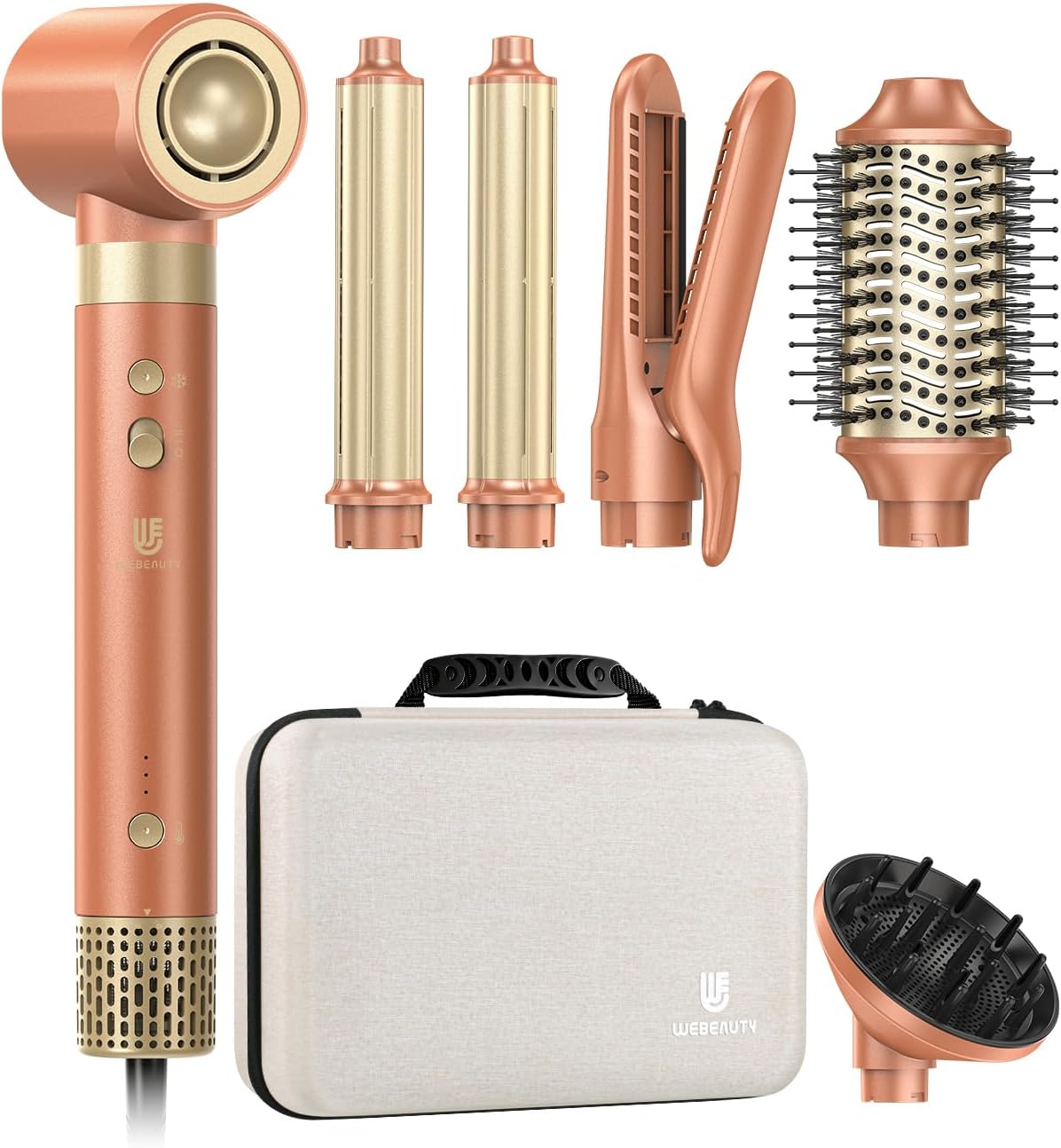 [Dual Voltage] webeauty 6 in 1 Hot Air Styler, High-Speed Negative Ionic Hair Dryer with Auto Curlers, Professional Blow Dryer Brush, Diffuser, Volumizer Multiple Styling, No Heat Damage - GreatSpace Discounts