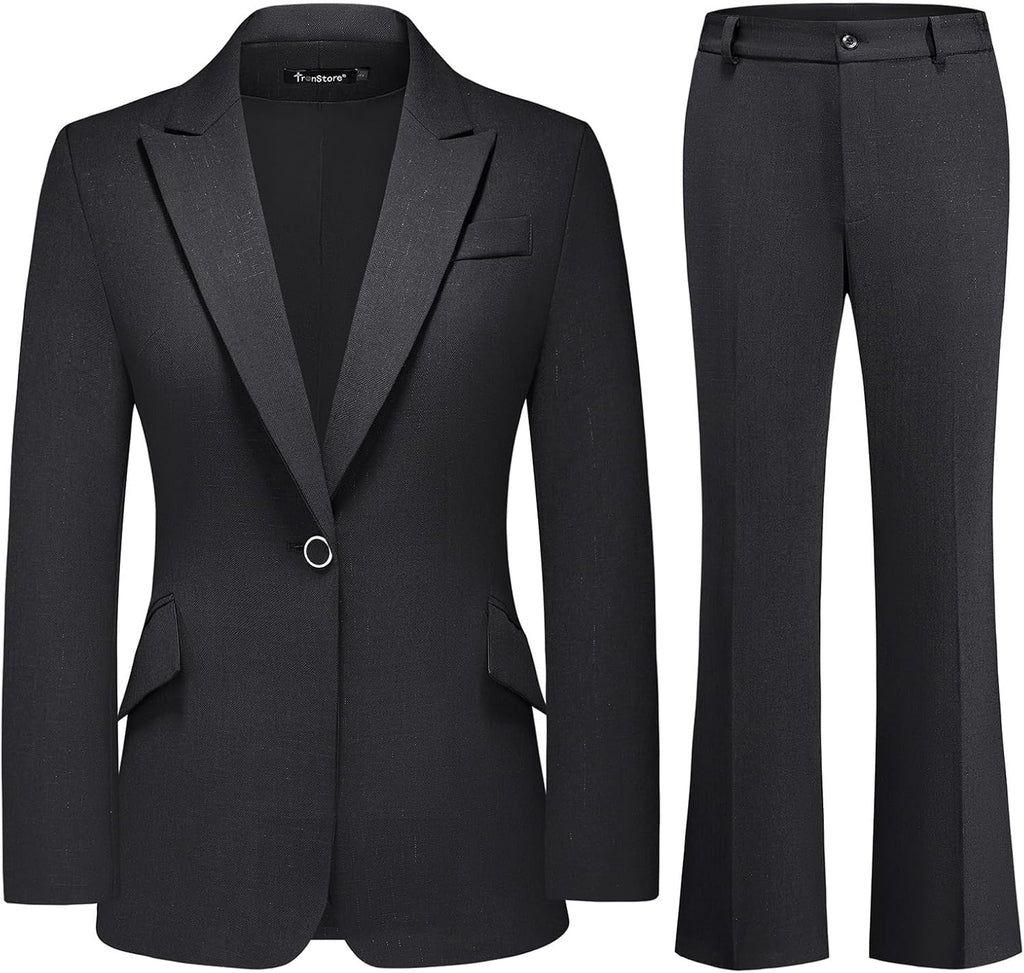 Women's Suit 2 Piece Set Pinstripe Blazer and Bootcut Dressy Pants Set for Work Office Business Outfits - GreatSpace Discounts