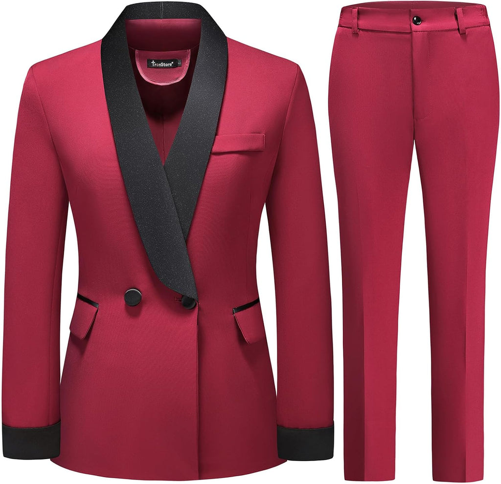 Women's Pants Suit 2 Piece Set Smil Fit Jacket Shawl Sollar Blazer Dress for Women - GreatSpace Discounts