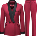 Women's Pants Suit 2 Piece Set Smil Fit Jacket Shawl Sollar Blazer Dress for Women - GreatSpace Discounts