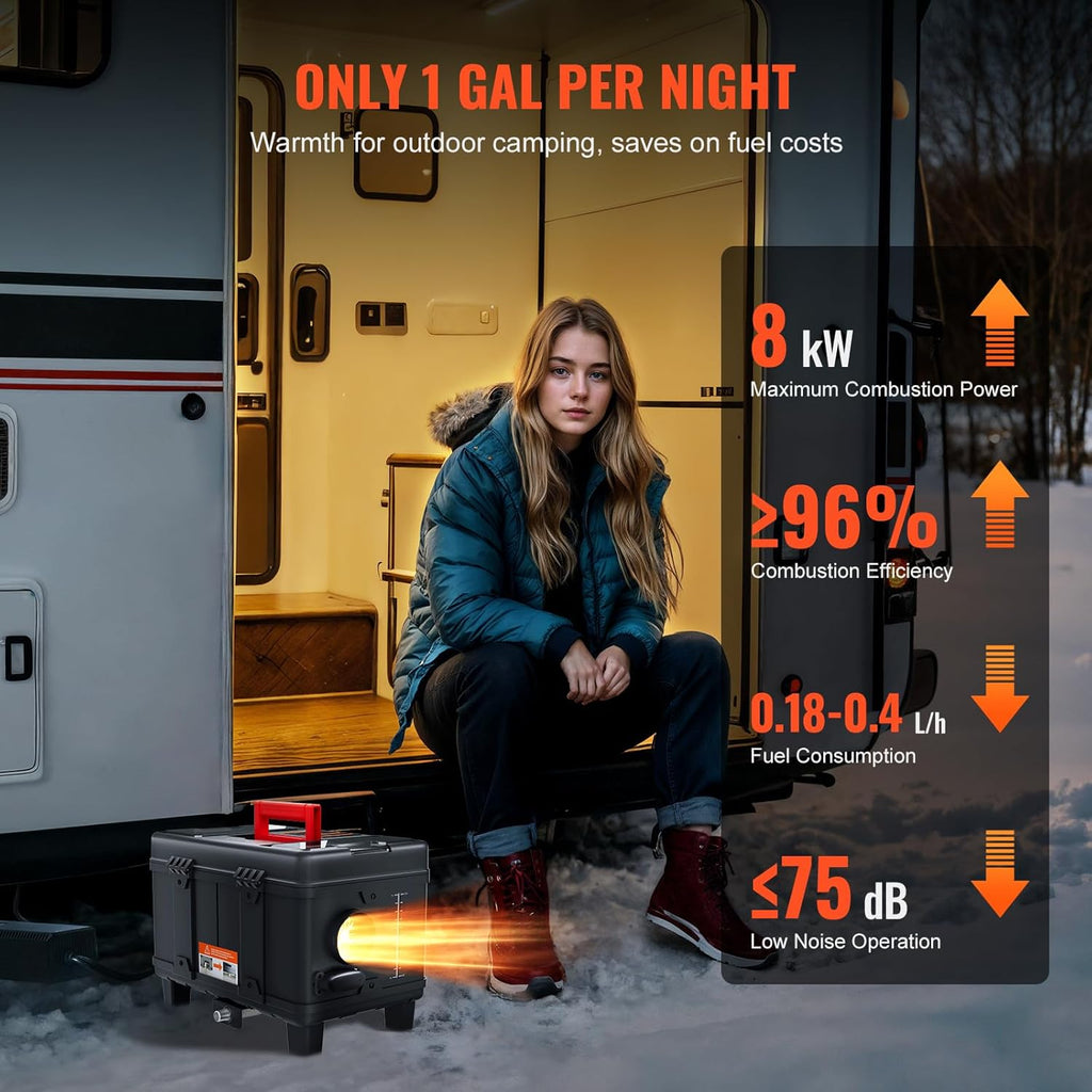 VEVOR 8KW Diesel Heater, 12V/24V All in One Diesel Air Heater, with Bluetooth APP Control, Remote Control and Display Screen, CO Alarm, Fast Heating Portable Diesel Heater for Vehicles and Garage