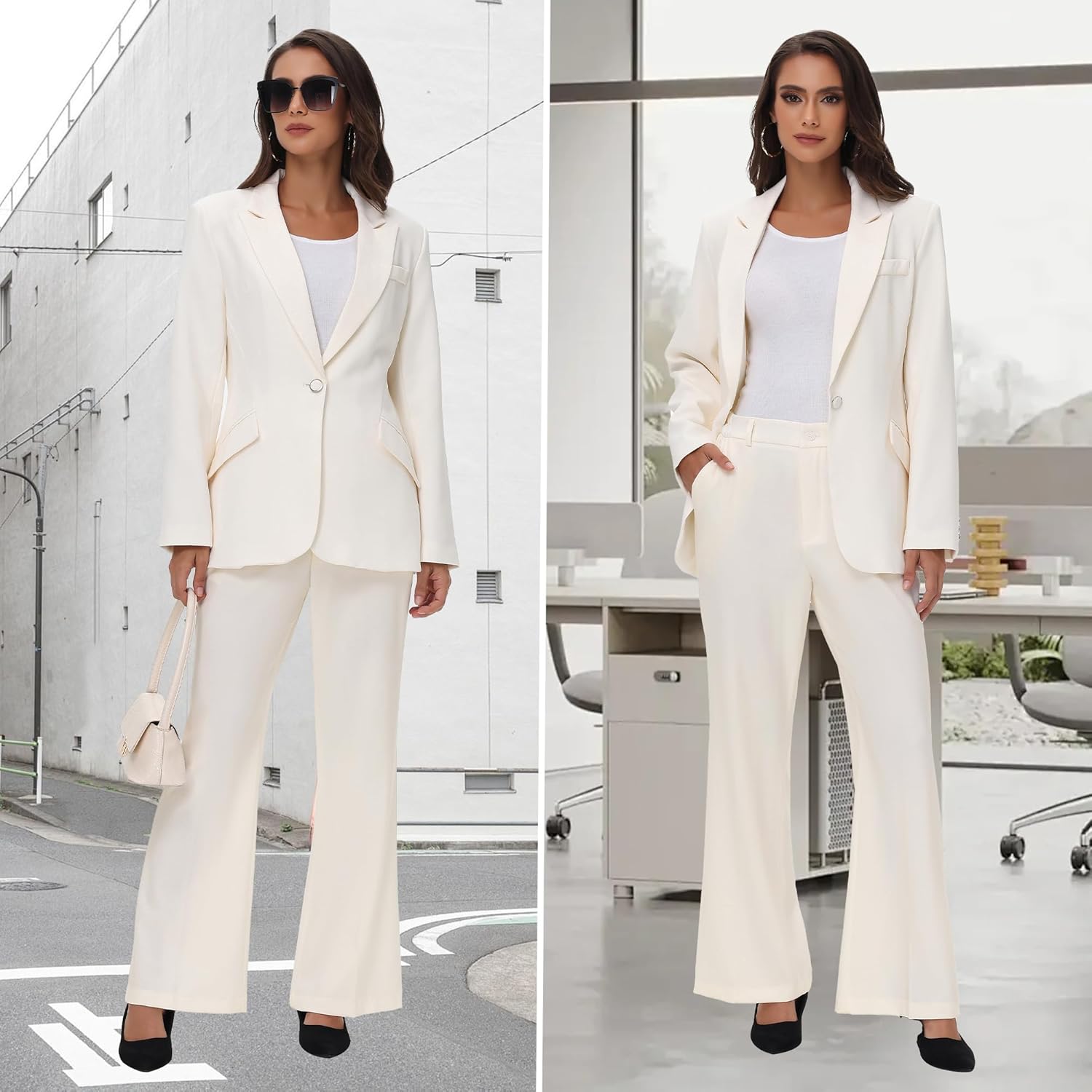 Women's Suit 2 Piece Set Pinstripe Blazer and Bootcut Dressy Pants Set for Work Office Business Outfits - GreatSpace Discounts