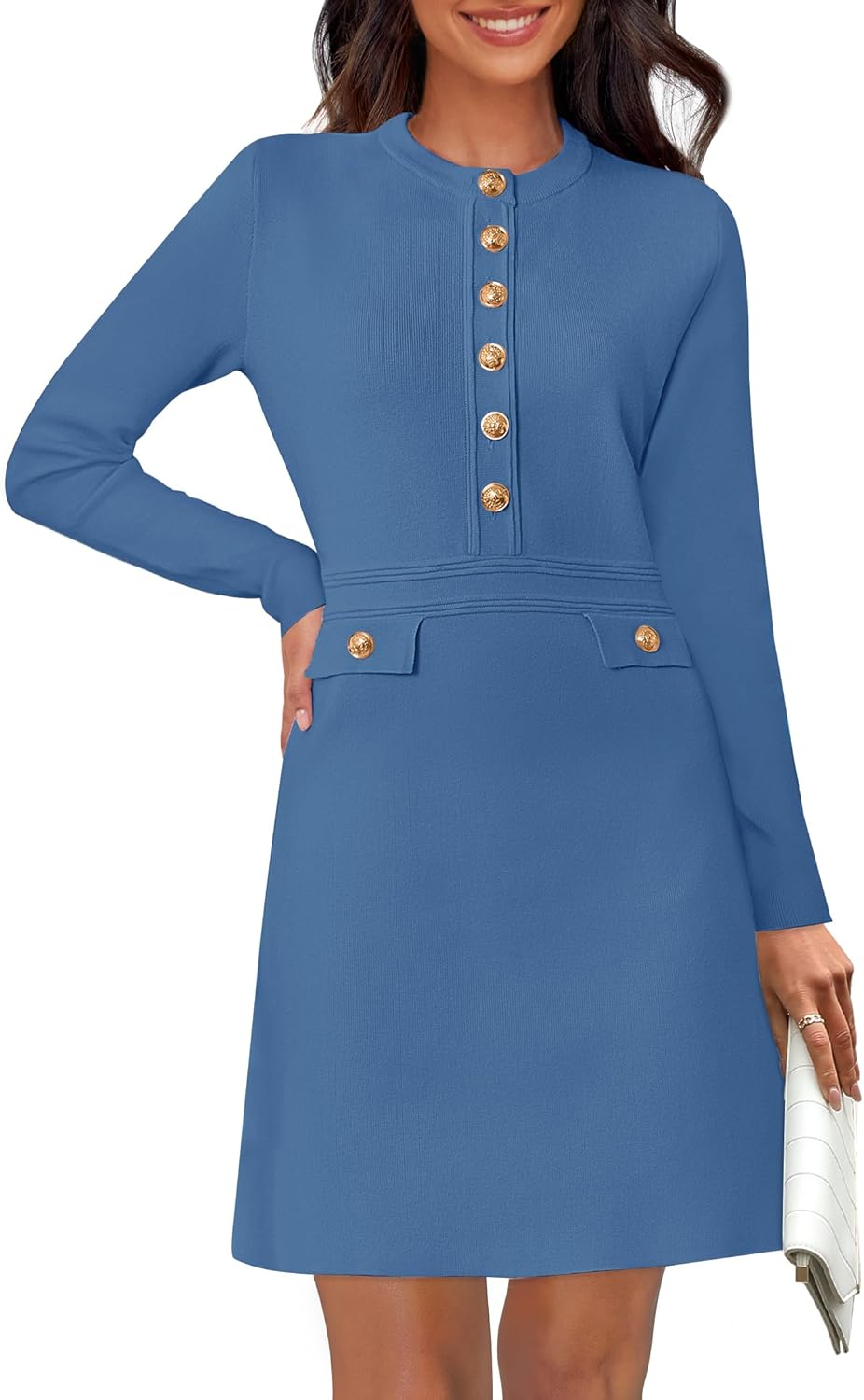 NENONA Women's 2025 Fall Sweater Dress Winter Long Sleeve Fashion Button Elegant Work Formal Cocktail Party Mini Dresses