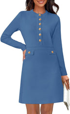NENONA Women's 2025 Fall Sweater Dress Winter Long Sleeve Fashion Button Elegant Work Formal Cocktail Party Mini Dresses