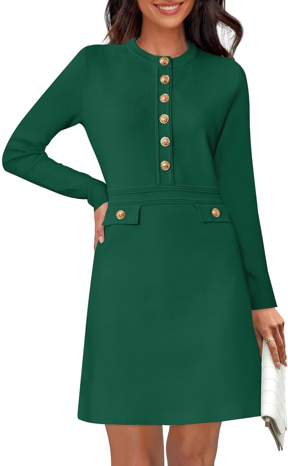 NENONA Women's 2025 Fall Sweater Dress Winter Long Sleeve Fashion Button Elegant Work Formal Cocktail Party Mini Dresses