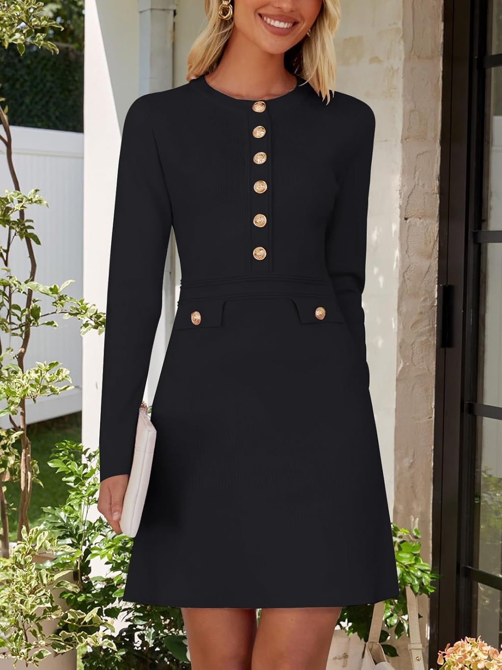 NENONA Women's 2025 Fall Sweater Dress Winter Long Sleeve Fashion Button Elegant Work Formal Cocktail Party Mini Dresses