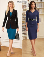 GRACE KARIN 2025 Women's Wear to Work Bodycon Dress, 3/4 Sleeve V Neck Business Casual Office Elegant Pencil Dresses