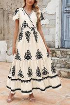 PRETTYGARDEN Womens 2025 Summer Casual V Neck Boho Maxi Dress Flowy Aline Bell Sleeve Tiered Floral Dresses with Pocket