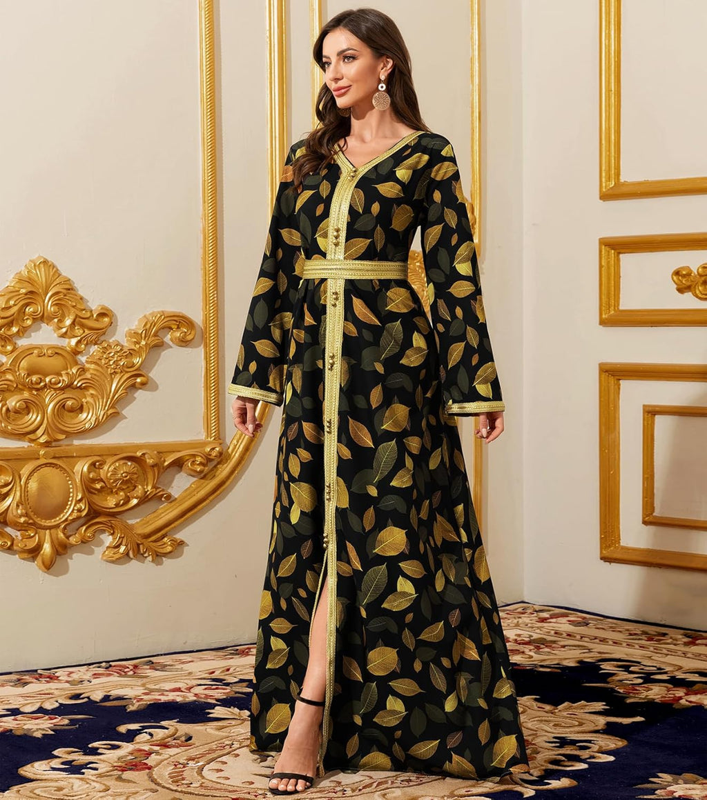 Embroidery Abayas for Women Muslim Moroccan Floral Maxi Kaftan Dress Arabic Islamic Dubai Robe Ramadan Prayer Clothes