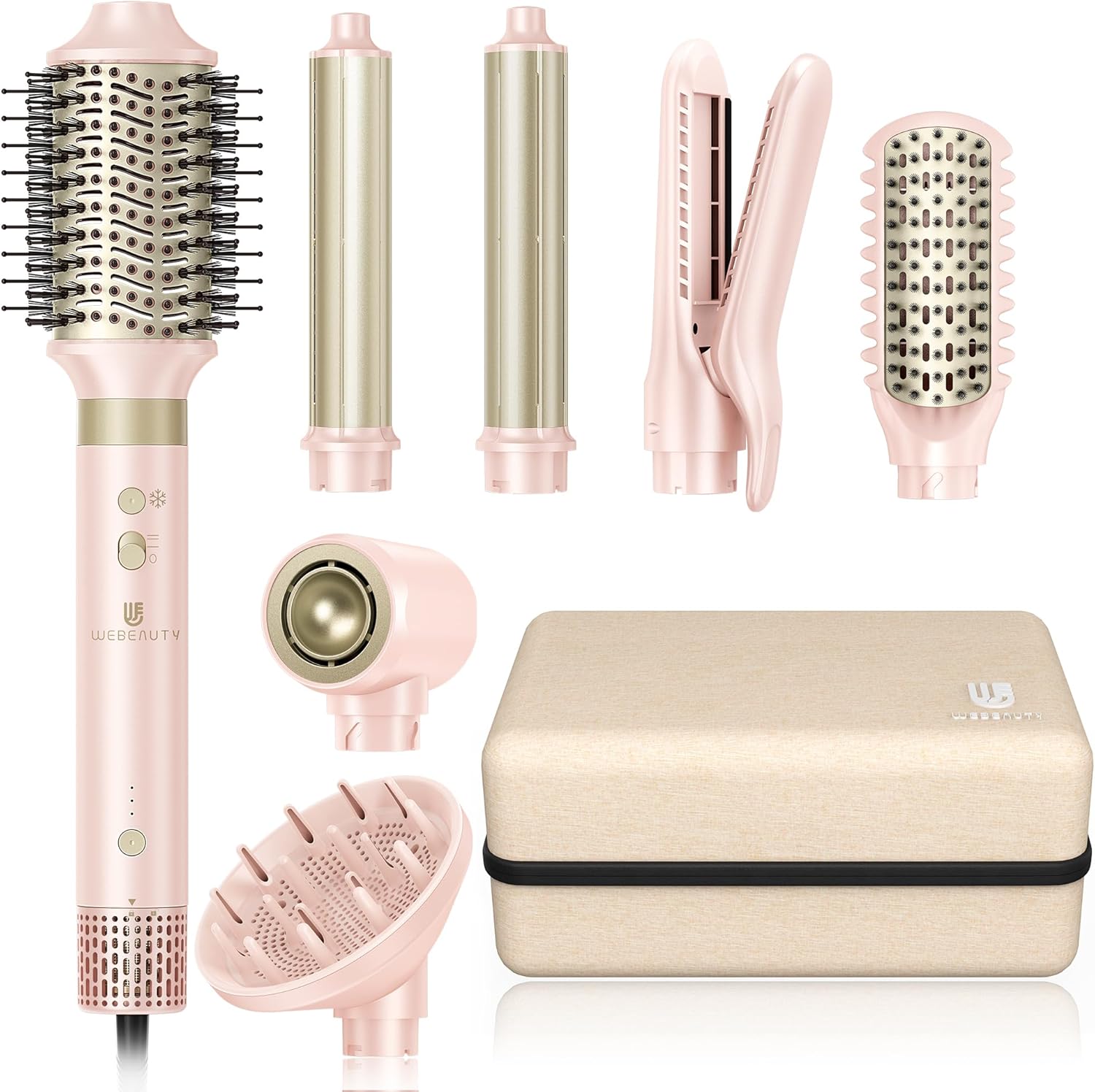 [Dual Voltage] webeauty 6 in 1 Hot Air Styler, High-Speed Negative Ionic Hair Dryer with Auto Curlers, Professional Blow Dryer Brush, Diffuser, Volumizer Multiple Styling, No Heat Damage - GreatSpace Discounts
