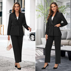 Women's Pants Suit 2 Piece Set Smil Fit Jacket Shawl Sollar Blazer Dress for Women - GreatSpace Discounts