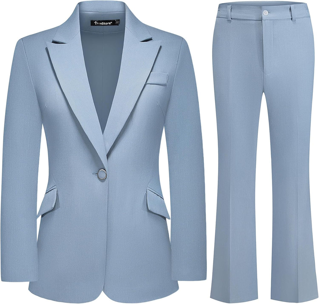 Women's Suit 2 Piece Set Pinstripe Blazer and Bootcut Dressy Pants Set for Work Office Business Outfits - GreatSpace Discounts