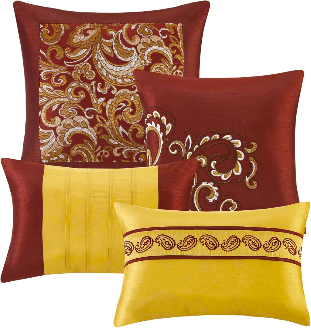 Madison Park Essentials Brystol 24 Piece Comforter Set King Red Faux Silk Jacquard Paisley All Season Bedding