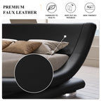 King Modern Black Upholstered Platform Bed Frame with Sleigh Curved Headboard